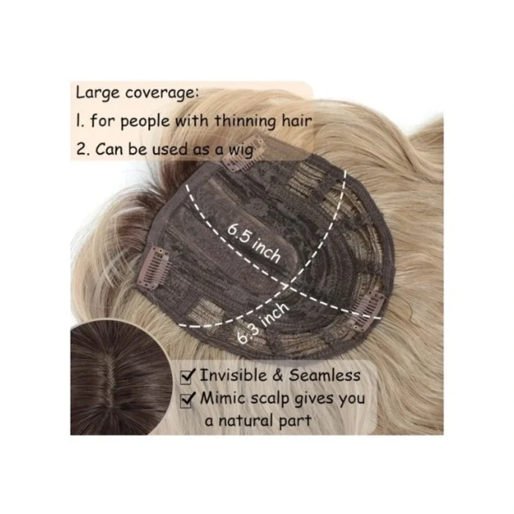 16 Inch Hair Topper Synthetic Curly Wavy Clip-In Wispy Bangs Dark Brown Chestnut